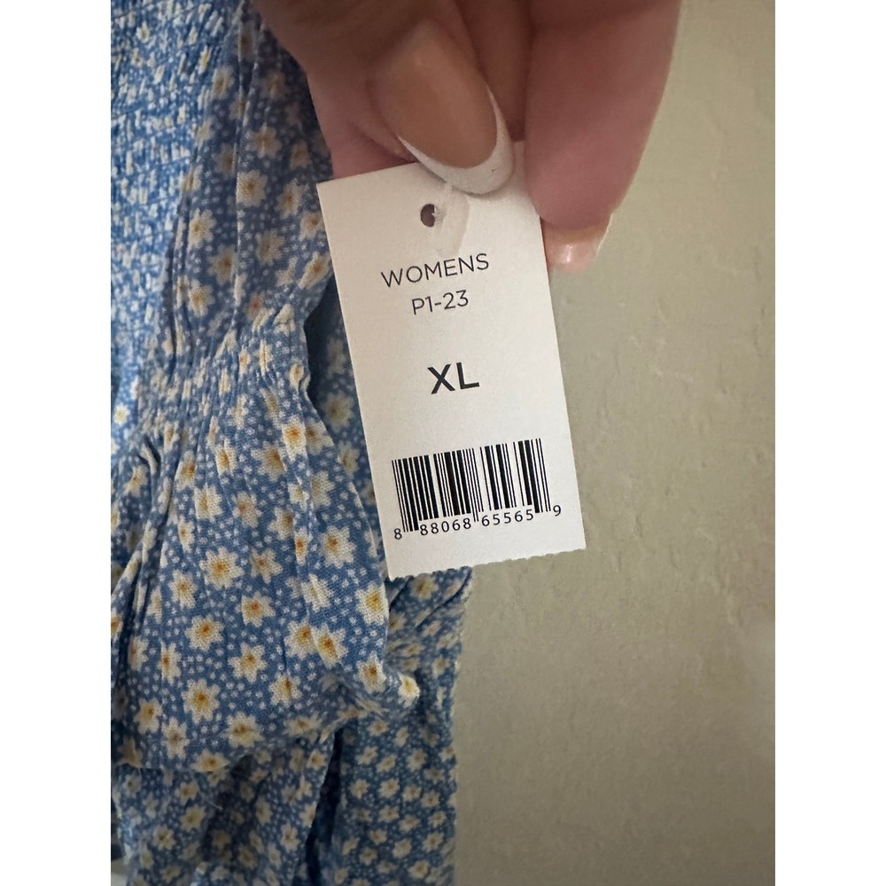 Dip Womens XL Blue Daisy Floral Smocked Peplum Top Cottagecore Coquette Milkmaid - Picture 4 of 13